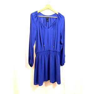 White House Black Market Blue Long Split Sleeve Dress-Elastic Waist- Size 10